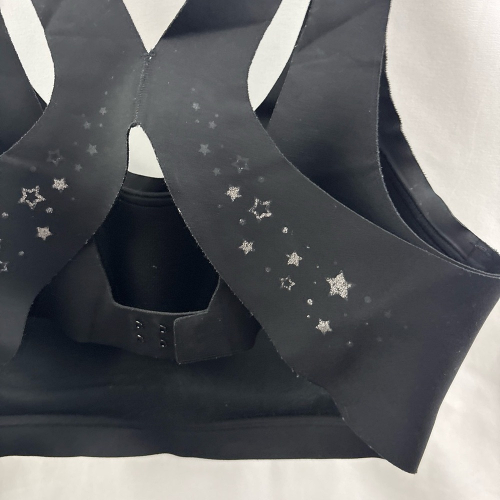 Victoria’s Secret Sports Bra 38D Angel Max Black Stars Strappy Racerback - Picture 9 of 11